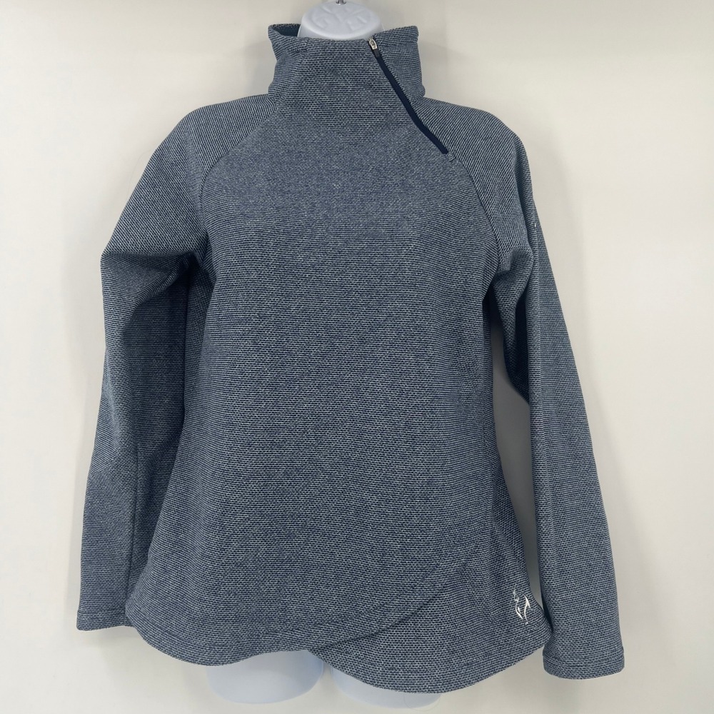 KJUS‎ Women M Kaya Midlayer Asymmetric Quarter Zip Pullover Blue Marled